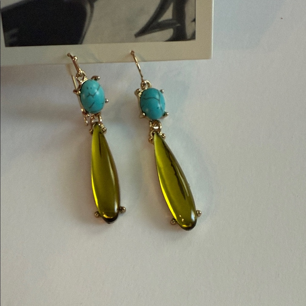 NWT Anthropologie Gold and Turquoise Dangle Earrings - Picture 6 of 6